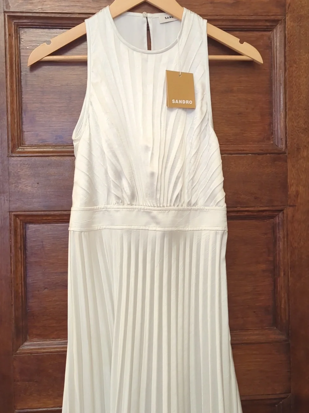 NWT Sandro Jolie Pleated Midi Dress White Sleeveless Cutout Back Size Small (36) - Picture 4 of 8